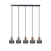 Lampada a sospensione Foro a 5 luci – Lampada da soffitto retrò nera con dettagli dorati | Attacco E27 | 96 cm | Per sala da pranzo, cucina o soggiorno