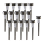 Set van 16 Solar Tuinlampen op Spies – LED Buitenverlichting in Staal – Automatische Schemersensor – USB-oplaadbaar – IP44 – Näve – 36 cm