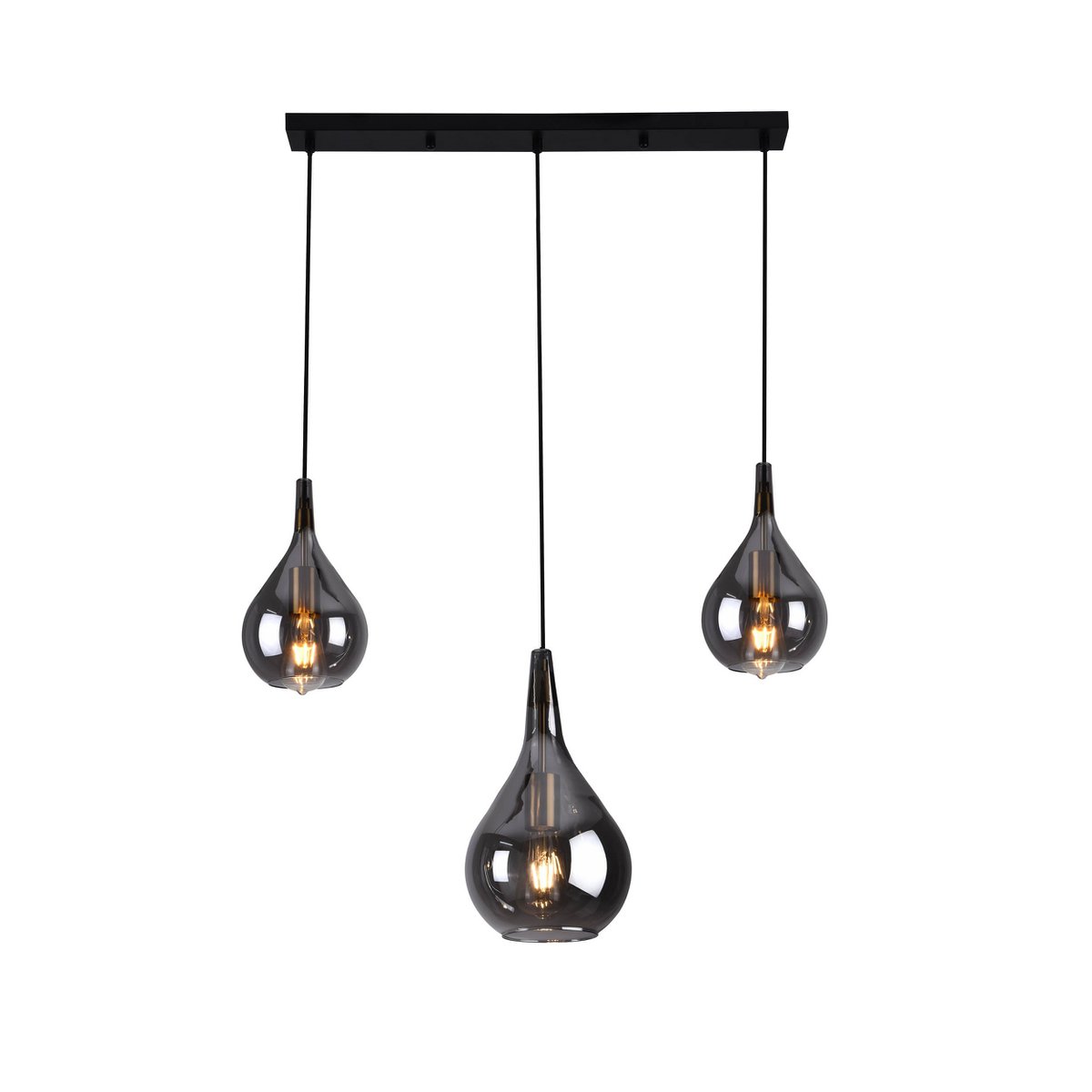 Lampada a sospensione 3-be "Gota", lampada a sospensione classica retrò realizzata in vetro fumé nero con supporti E27, lunga 88 cm, alta 150 cm, ideale per sala da pranzo, soggiorno e cucina.