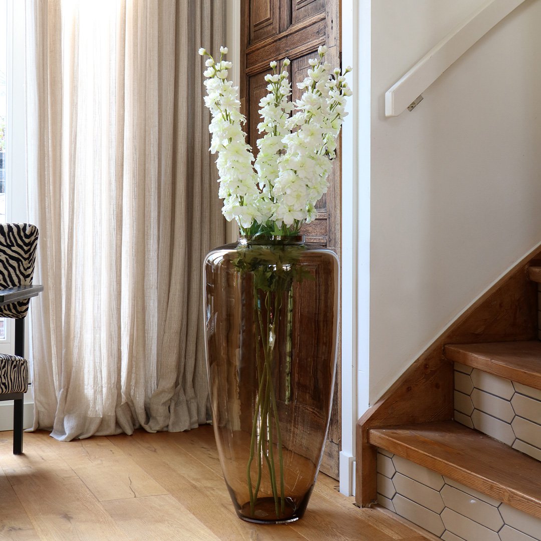 Kongo Taupe glazen vaas groot | bruine design vaas Ø35 x H70 cm | Vase The World luxe woondecoratie