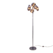 Lampada da terra ORION vetro cromato-fumé, design moderno con 6 attacchi G9, alta 165 cm, incl. interruttore a pedale