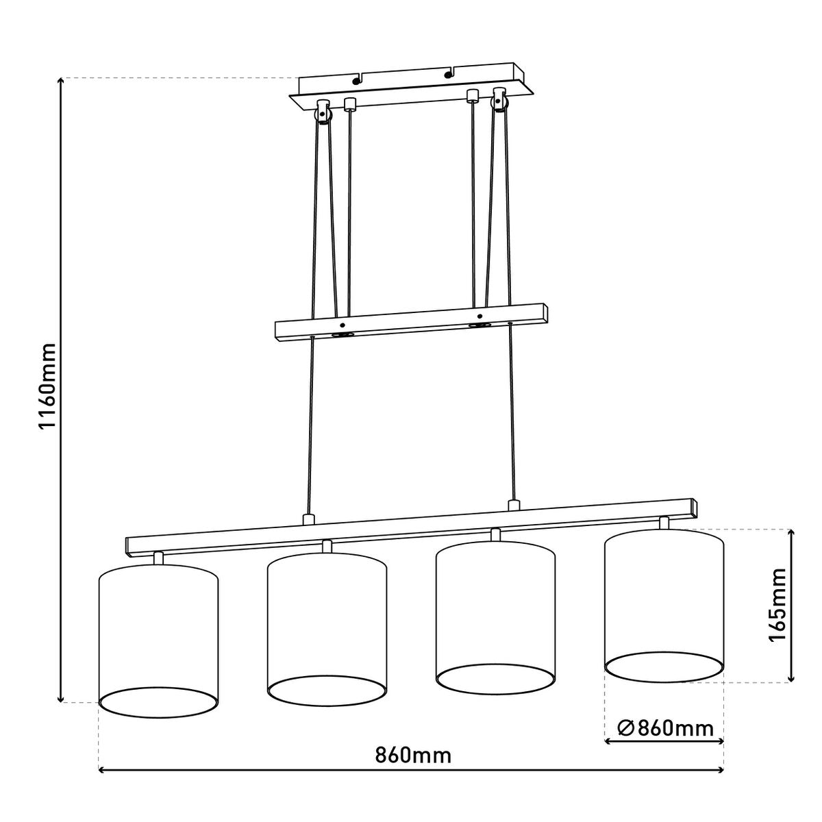 Lampada a sospensione a 4 luci TILDE – lampada a barra classica regolabile in marrone e beige con attacchi E27 | 86 cm | Per sala da pranzo o tavolo da cucina