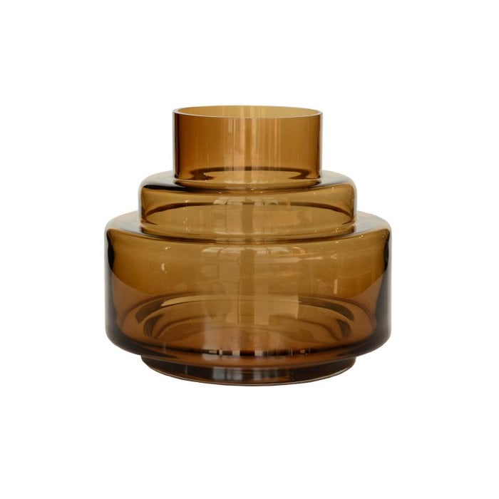 Chari cognac vaas – mondgeblazen designvaas van dik glas Ø33 x H30 cm of Ø23 x H20 cm – warme bruine eyecatcher voor elk interieur