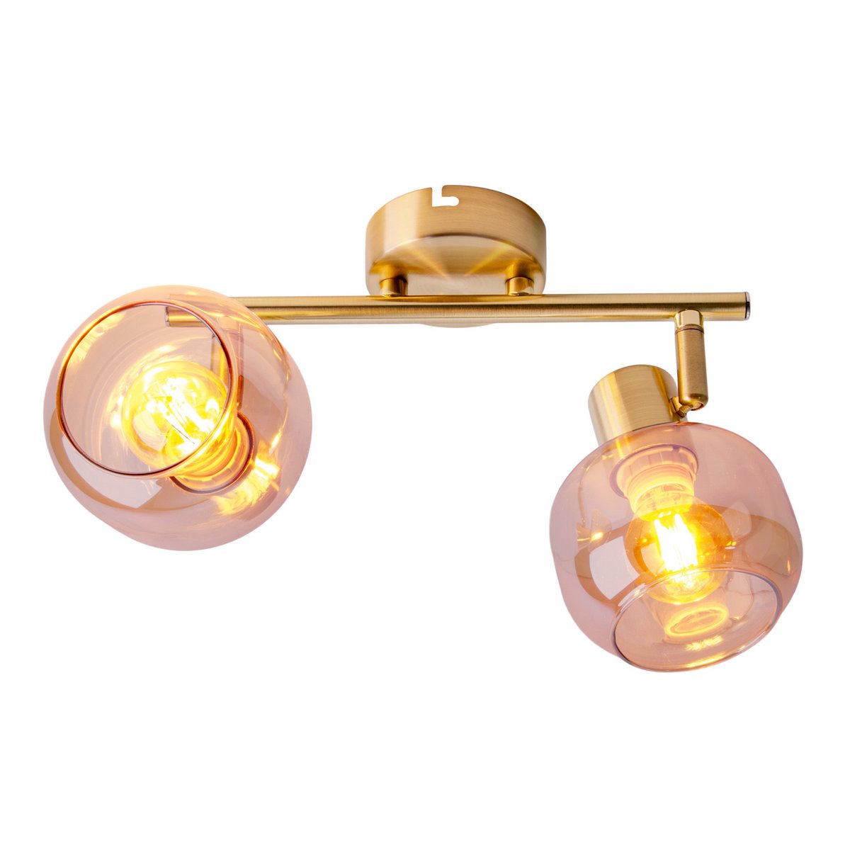 2-luci plafoniera "Libby" | Lampada da soffitto retro color ottone | Attacco E14 | Vetro ambra | 40 cm di lunghezza | Per soggiorno, sala da pranzo, corridoio
