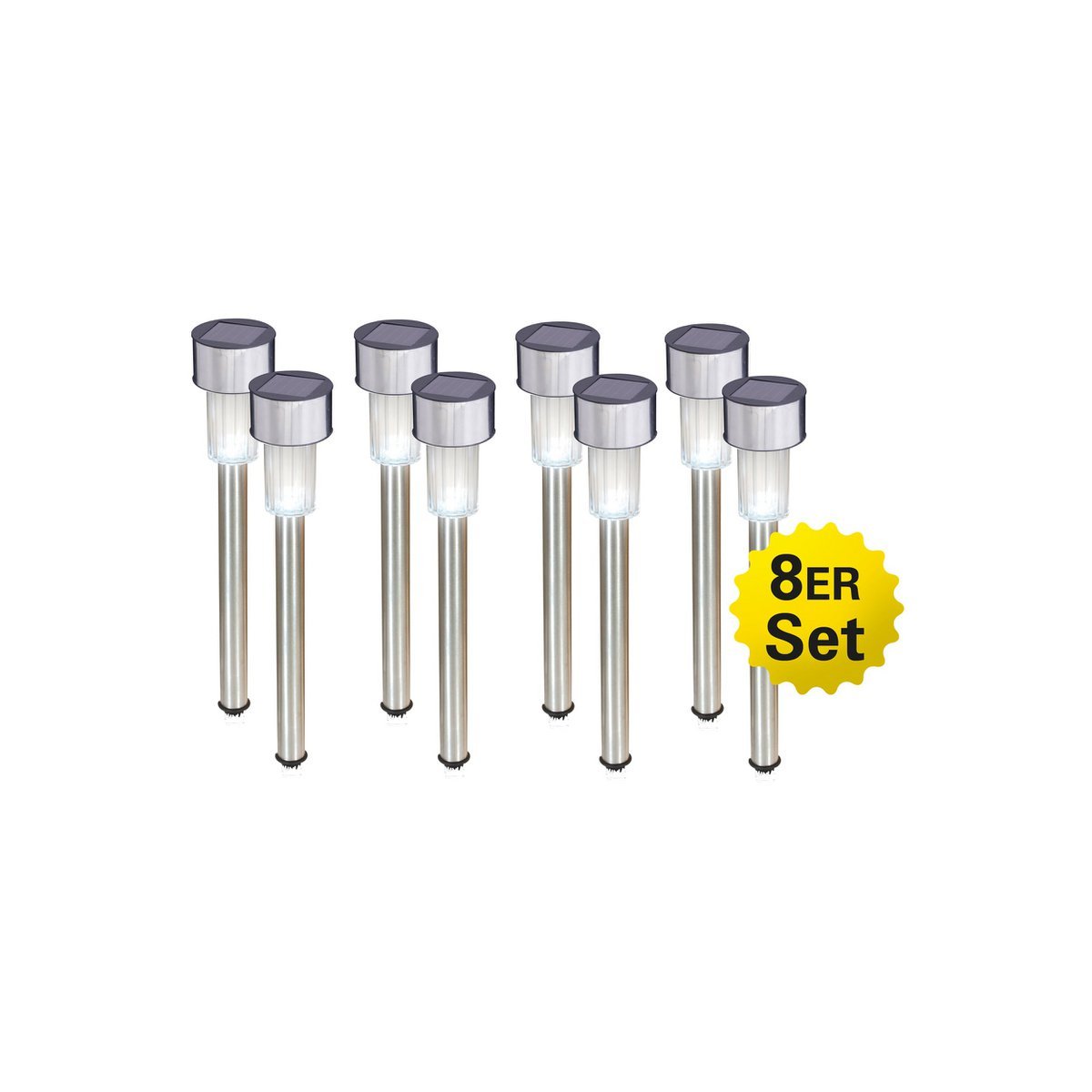 Set van 8 Solar Tuinlampen Edda – LED Grondspieslampen in Modern Design – USB-oplaadbaar – Schemersensor – IP44 – Näve – 36,5 cm