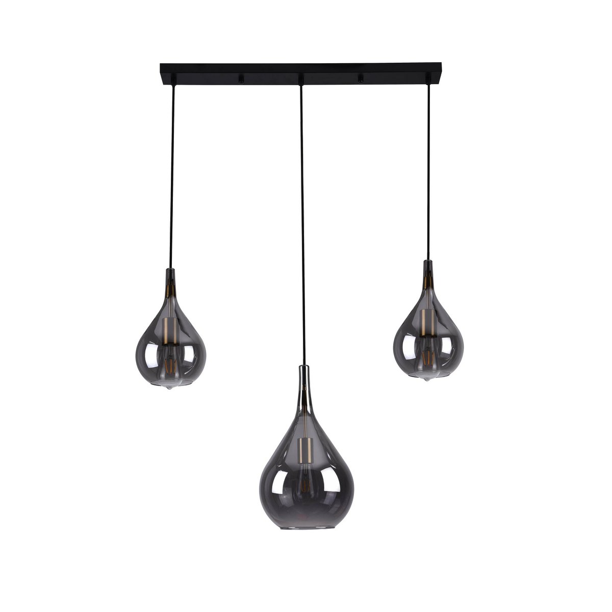 Lampada a sospensione 3-be "Gota", lampada a sospensione classica retrò realizzata in vetro fumé nero con supporti E27, lunga 88 cm, alta 150 cm, ideale per sala da pranzo, soggiorno e cucina.