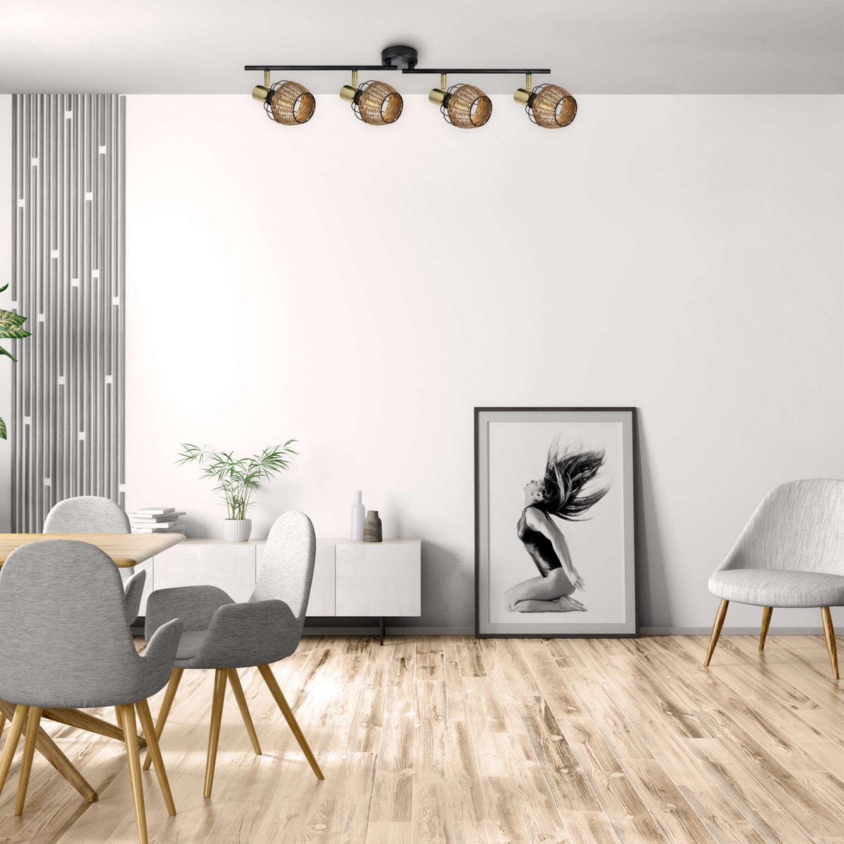 Lampada da soffitto nera e dorata con 4 faretti – illuminazione a binario in metallo Corbis 78 cm | E14 | per soggiorno, sala da pranzo o ufficio