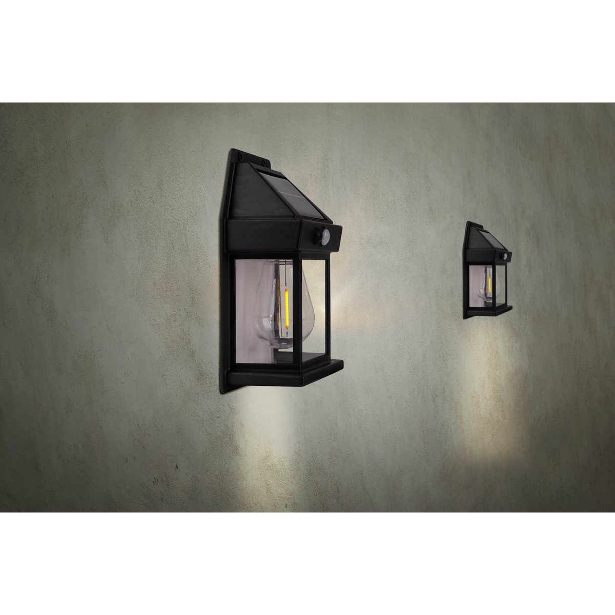 set di 2 lampade da parete Mira Solar nere | Resistente alle intemperie, con sensore, luce LED bianca calda per esterni