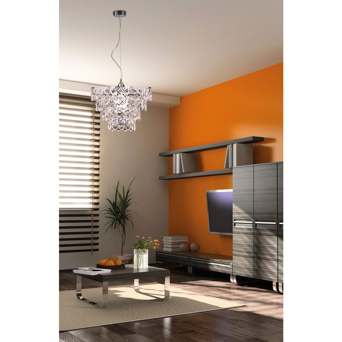 Lampada a sospensione acrilica Fancy 38 cm | Lampadario moderno cromato | Attacco E27 | Illuminazione elegante per soggiorno e sala da pranzo