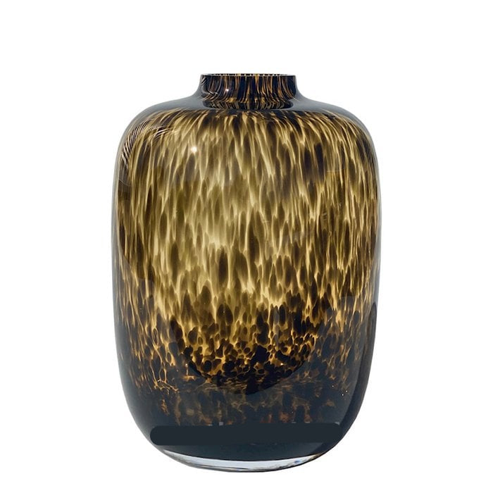 Artic Cheetah mondgeblazen vaas – uniek design, handgemaakt glas, bruin zwart, moderne decoratie Ø21-25 cm