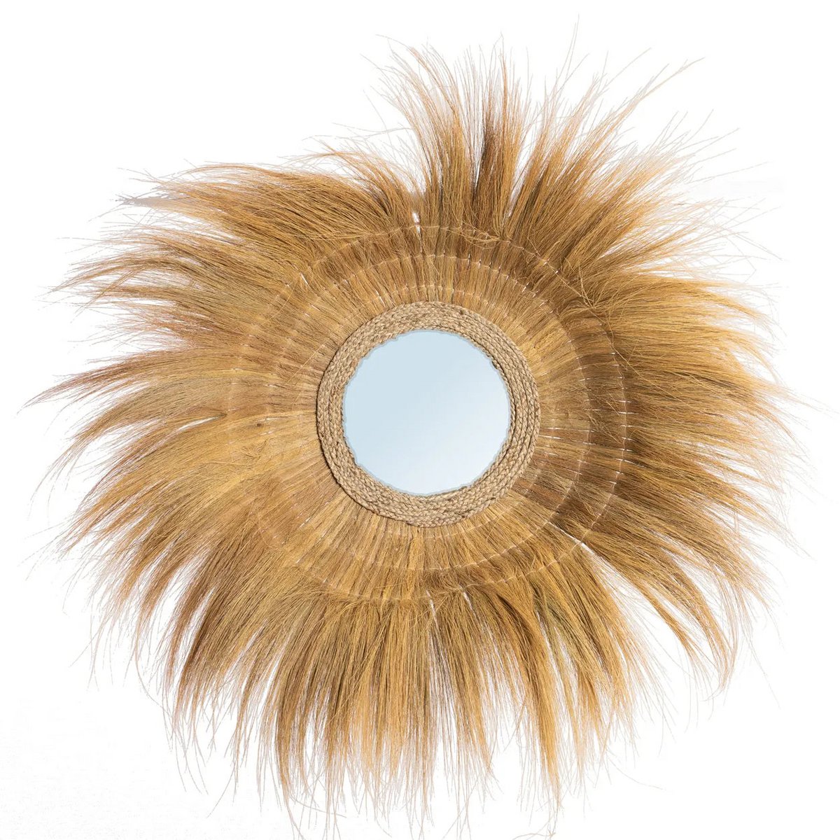 Verzonken Bosspiegel Naturel – Handgemaakte Wandspiegel van Gras en Glas – 90x90 cm – Natuurlijke Luxe