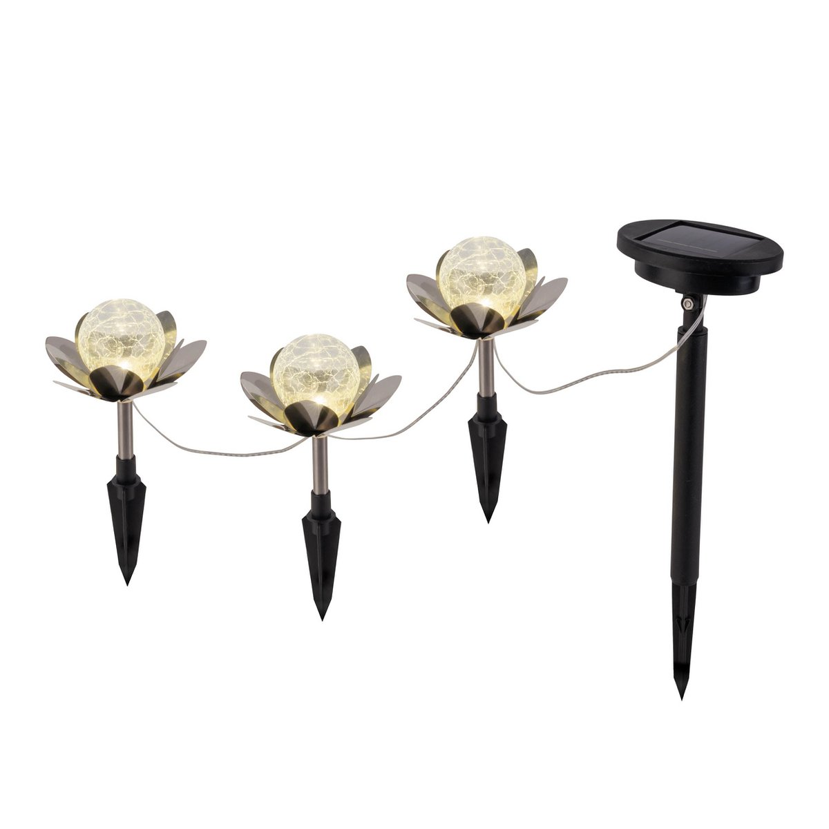 Solar Tuinverlichting Set van 3 "Lule" | RVS en Glas met Knettereffect Ø10 cm | Sfeervolle Buitenlampen met Schemersensor en USB