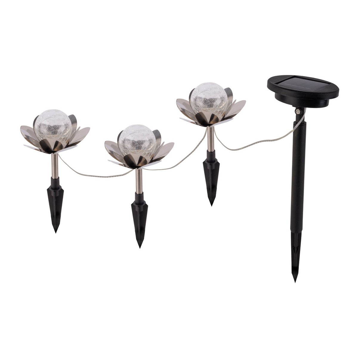 Solar Tuinverlichting Set van 3 "Lule" | RVS en Glas met Knettereffect Ø10 cm | Sfeervolle Buitenlampen met Schemersensor en USB