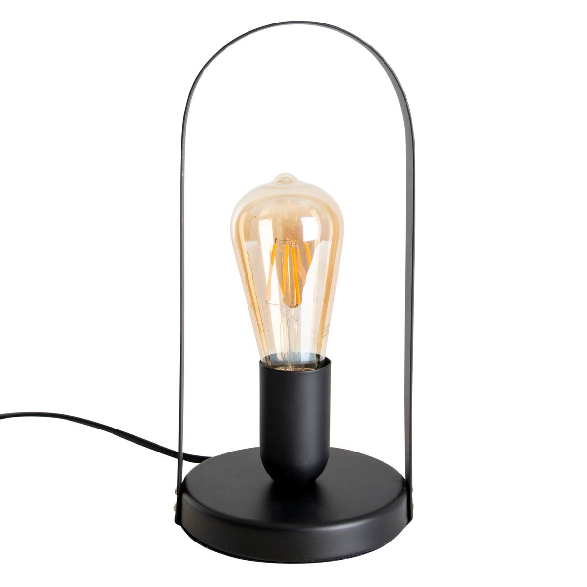 Lampada da tavolo in metallo nero Faro – lampada da scrivania industriale con attacco E27 e interruttore a cavo – 28,5 cm di altezza per ufficio o soggiorno