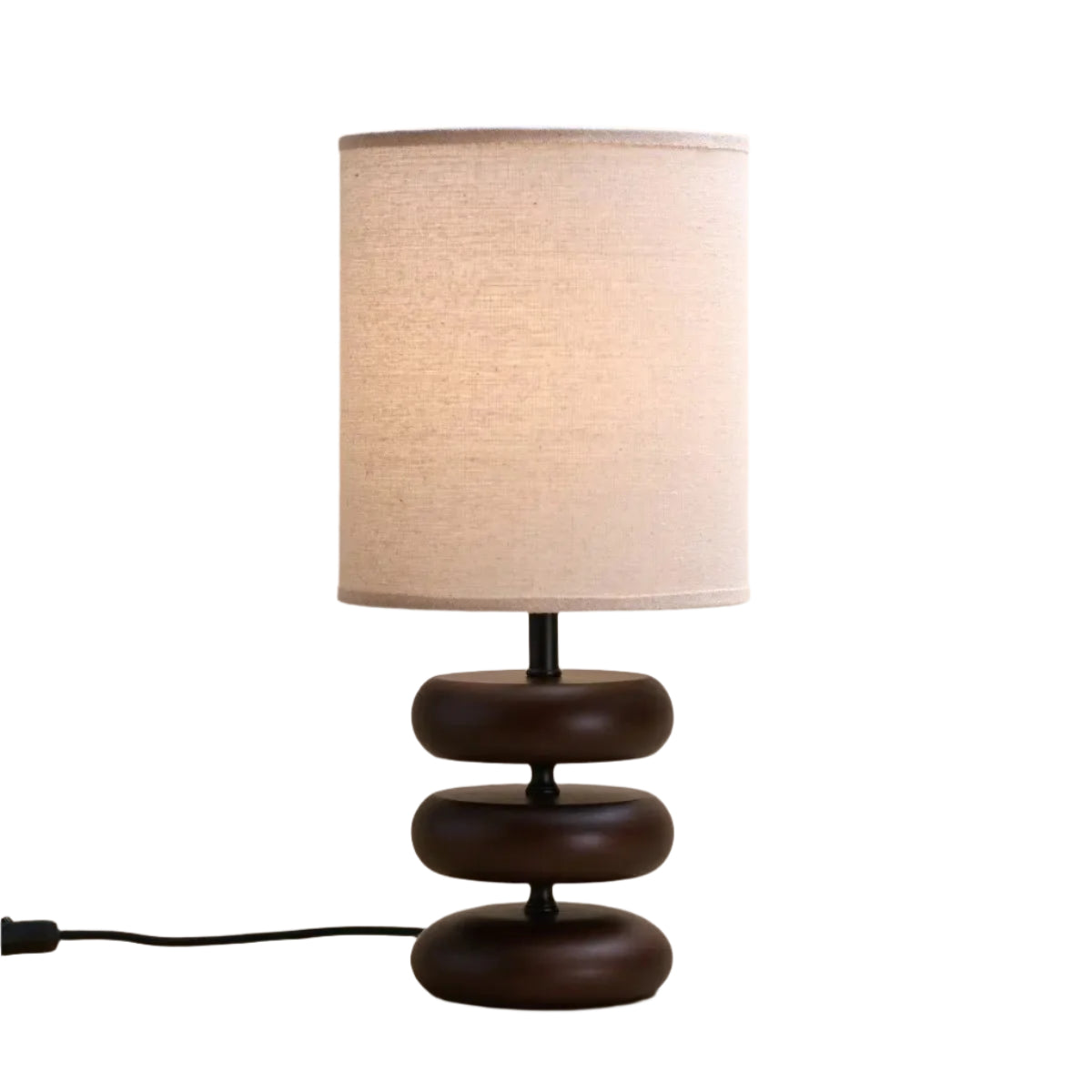 Lara lampada da tavolo in legno marrone scuro – lampada rustica con paralume in lino crema | Fatto a mano, attacco E27, 44 cm di altezza