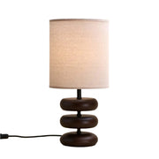 Lara lampada da tavolo in legno marrone scuro – lampada rustica con paralume in lino crema | Fatto a mano, attacco E27, 44 cm di altezza