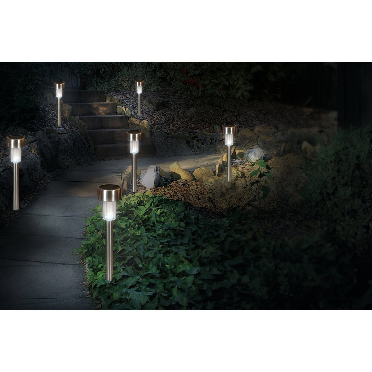 Set van 8 Solar Tuinlampen Edda – LED Grondspieslampen in Modern Design – USB-oplaadbaar – Schemersensor – IP44 – Näve – 36,5 cm