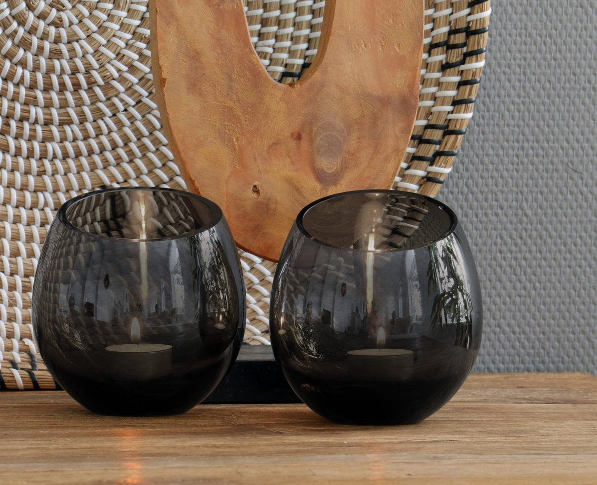 Waxinelichthouder Moho grey set van 2 – sfeervolle glazen theelichthouders voor elk interieur – Vase The World
