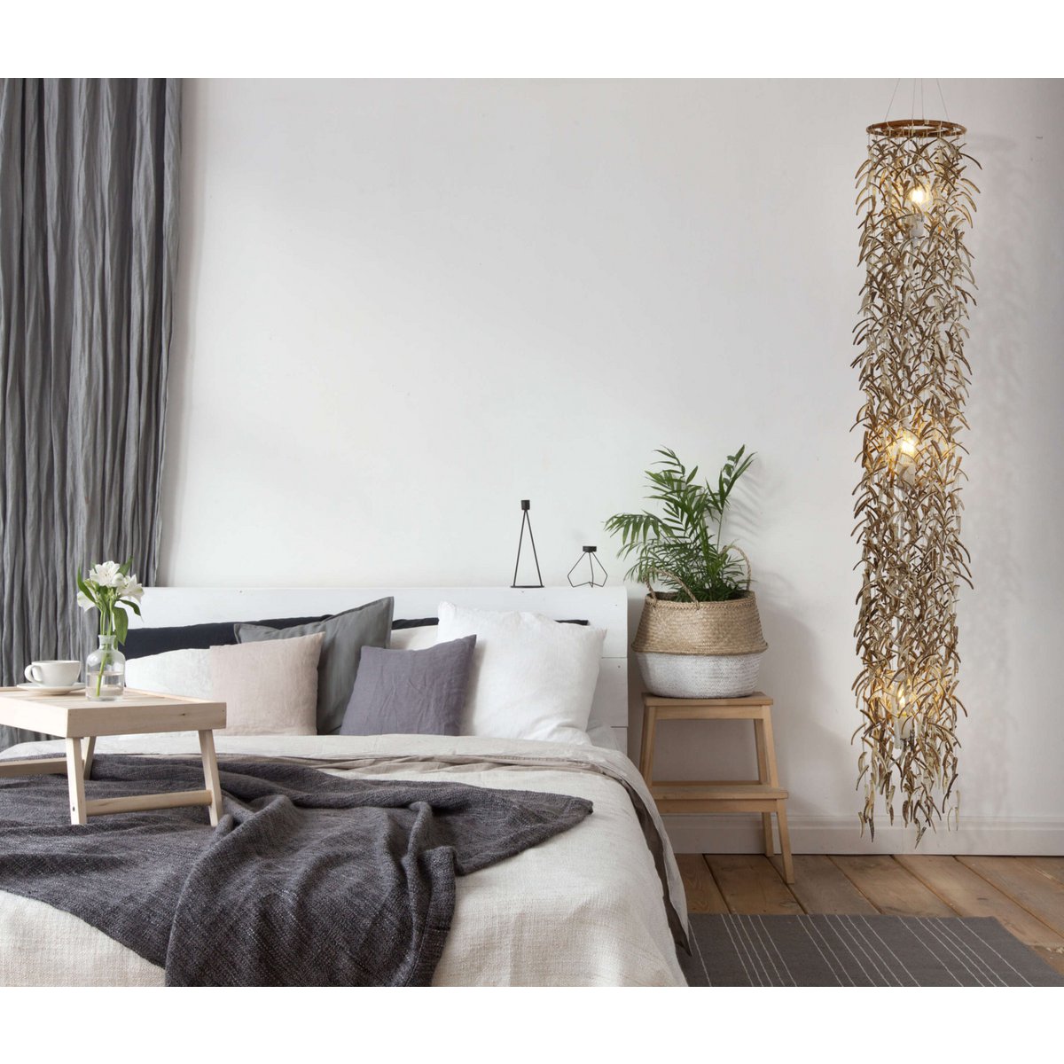 Lampada a sospensione in legno Cocco 180 cm | Lampada in rattan beige naturale con attacco E27, illuminazione d'atmosfera per soggiorno, sala da pranzo e giardino d'inverno