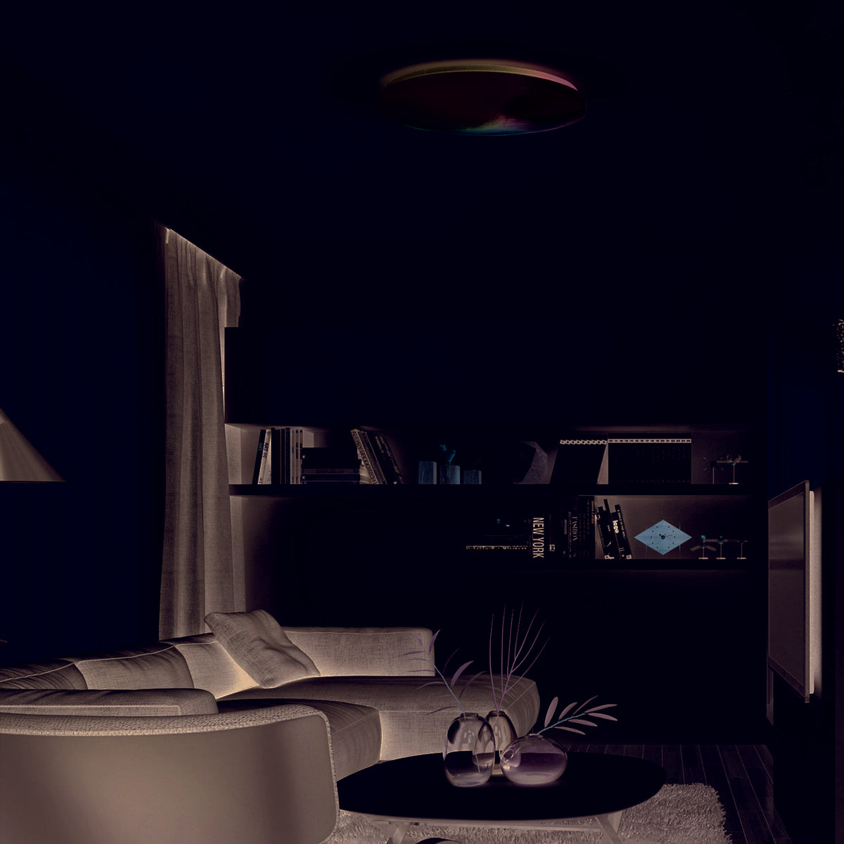 Lampada a soffitto LED Sligo 38 cm con cambio colore RGB, dimmerabile, telecomando, effetto stella, 23,6W, 2619 lumen, design moderno