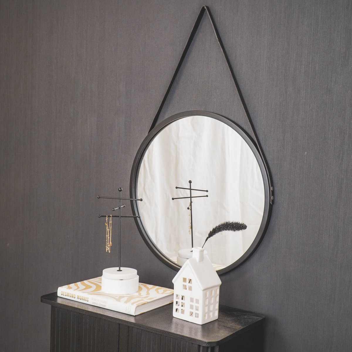 Ronde Zwarte Spiegel Ø50 cm | Strakke Metaal Wandspiegel voor Modern Interieur | Housevitamin