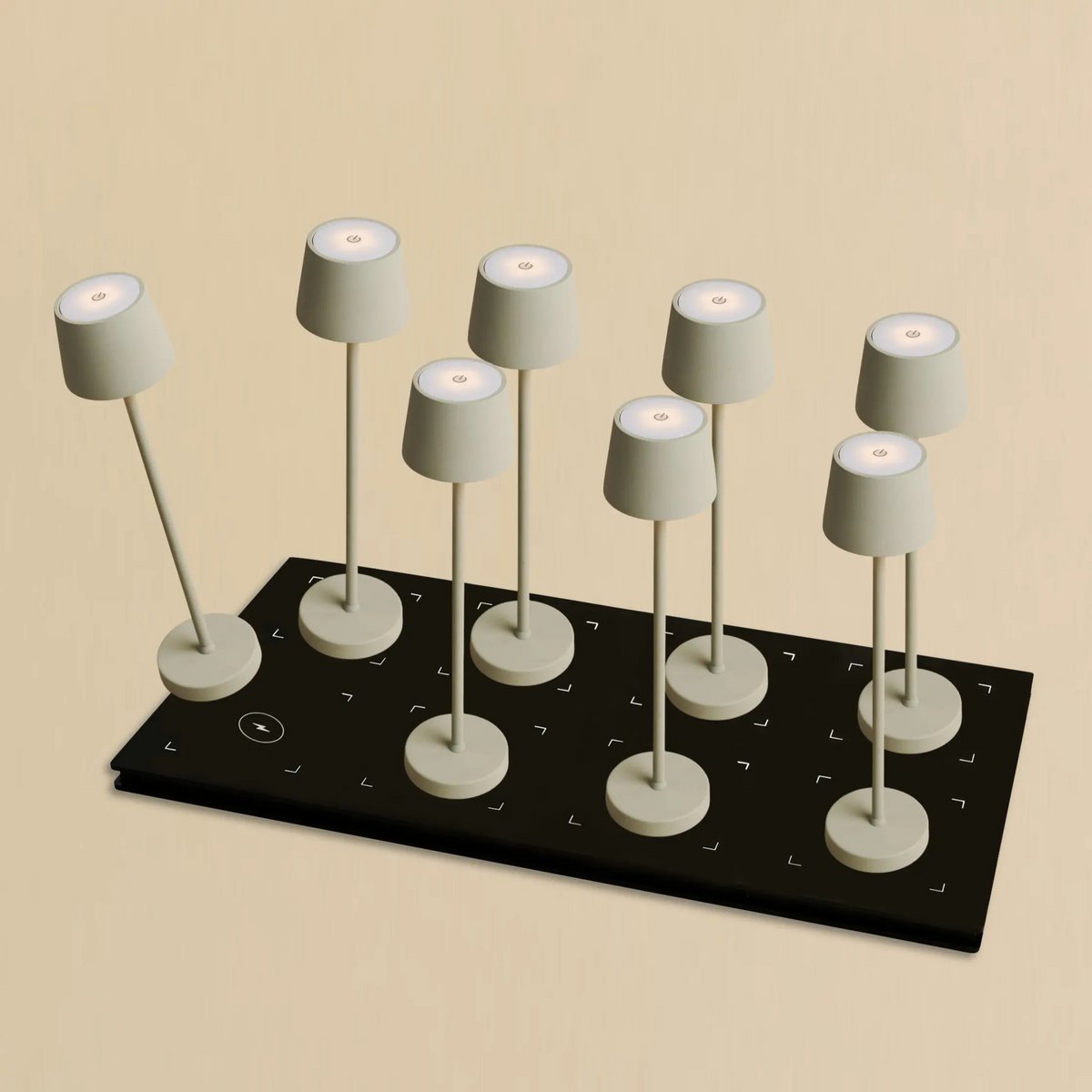 Set Combi Vondel Mini Shadow Grigio – 8 lampade da tavolo wireless & stazione di ricarica | Dimmerabile, resistente all'acqua, perfetto per horeca & hotel