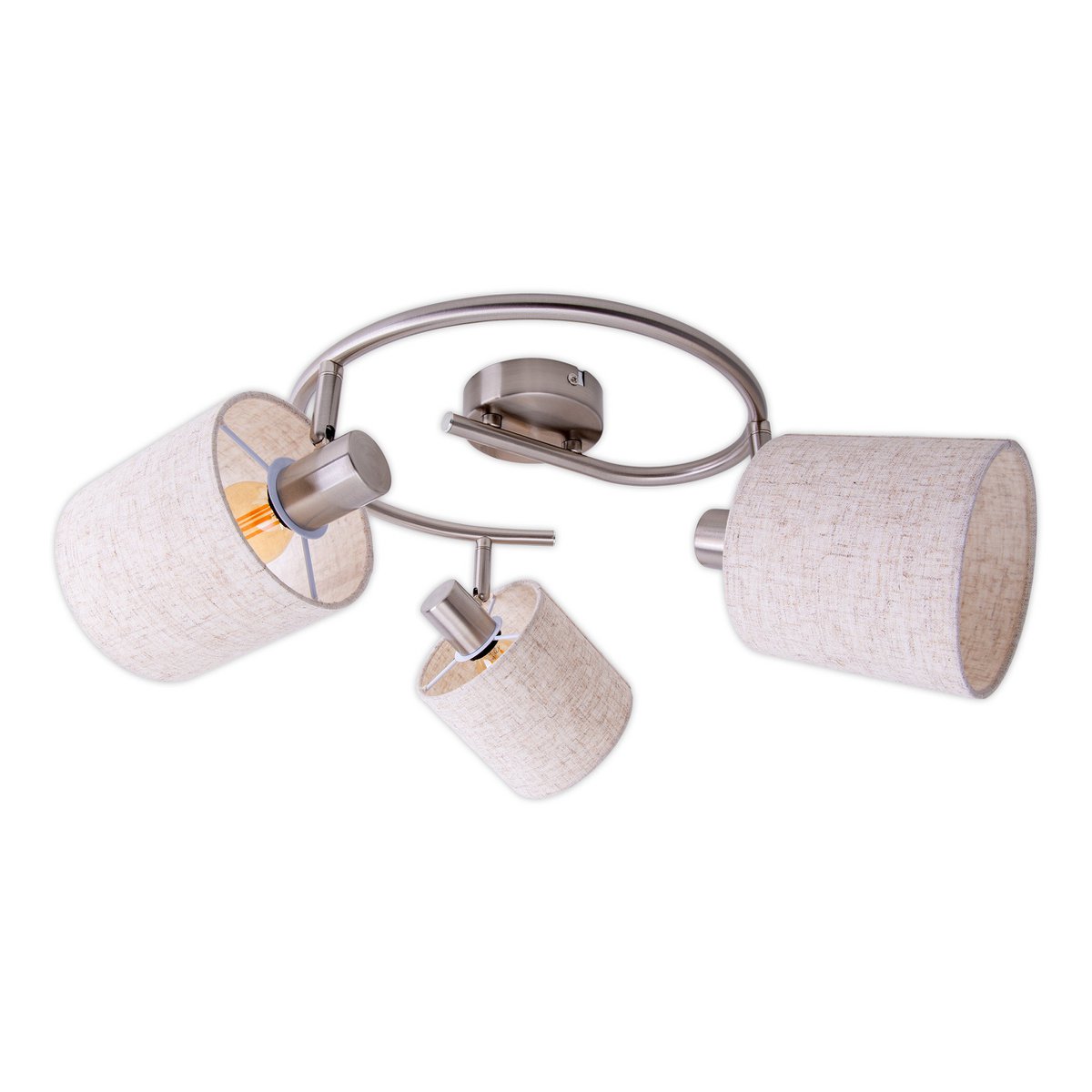 3-zits lampada spot LED Maron con paralumi in metallo satinato e tessuto Ø 28,5 cm dimmerabile luce calda per soggiorno e ufficio
