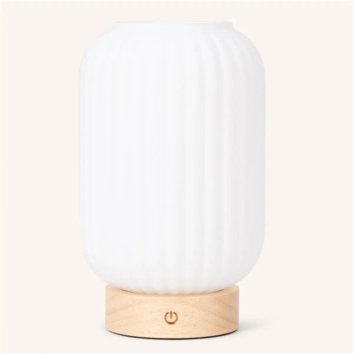 Lampada da tavolo ricaricabile Lilly con base in legno e vetro satinato – dimmerabile, senza fili, 3 modalità di luce per ogni atmosfera
