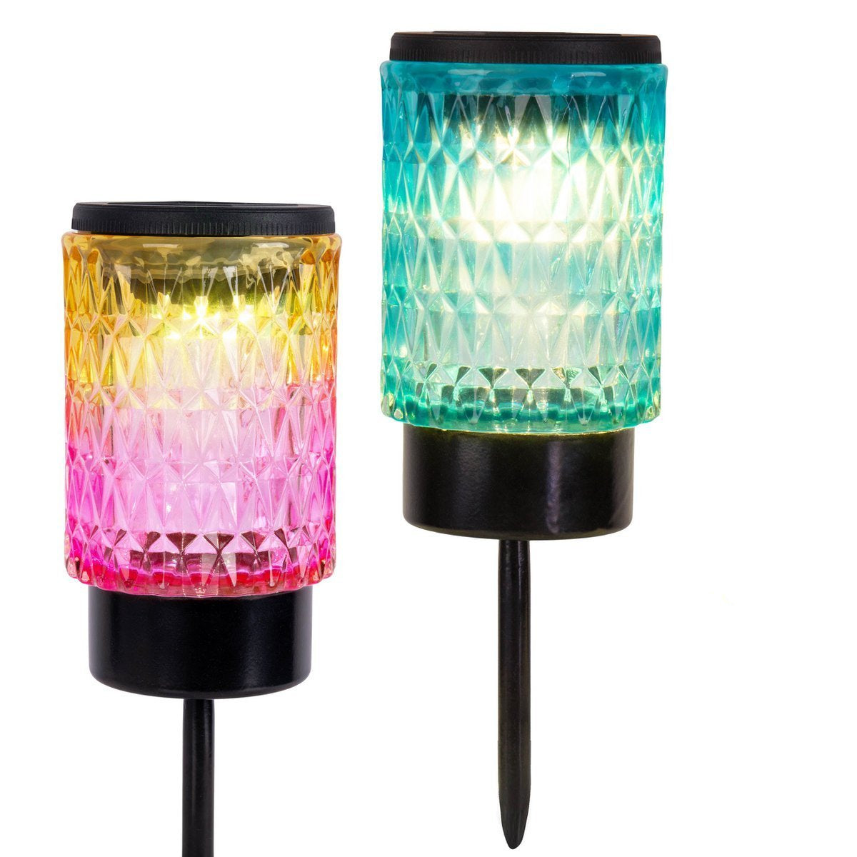 Set van 2 Mila Solar Spieslampen voor Buiten – Decoratief Gekleurd Glas – LED Warm Wit Licht – IP44 – Näve – 25 cm Hoog