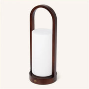 Evie lampada da tavolo ricaricabile in legno marrone scuro – dimmerabile, wireless, design naturale con vetro