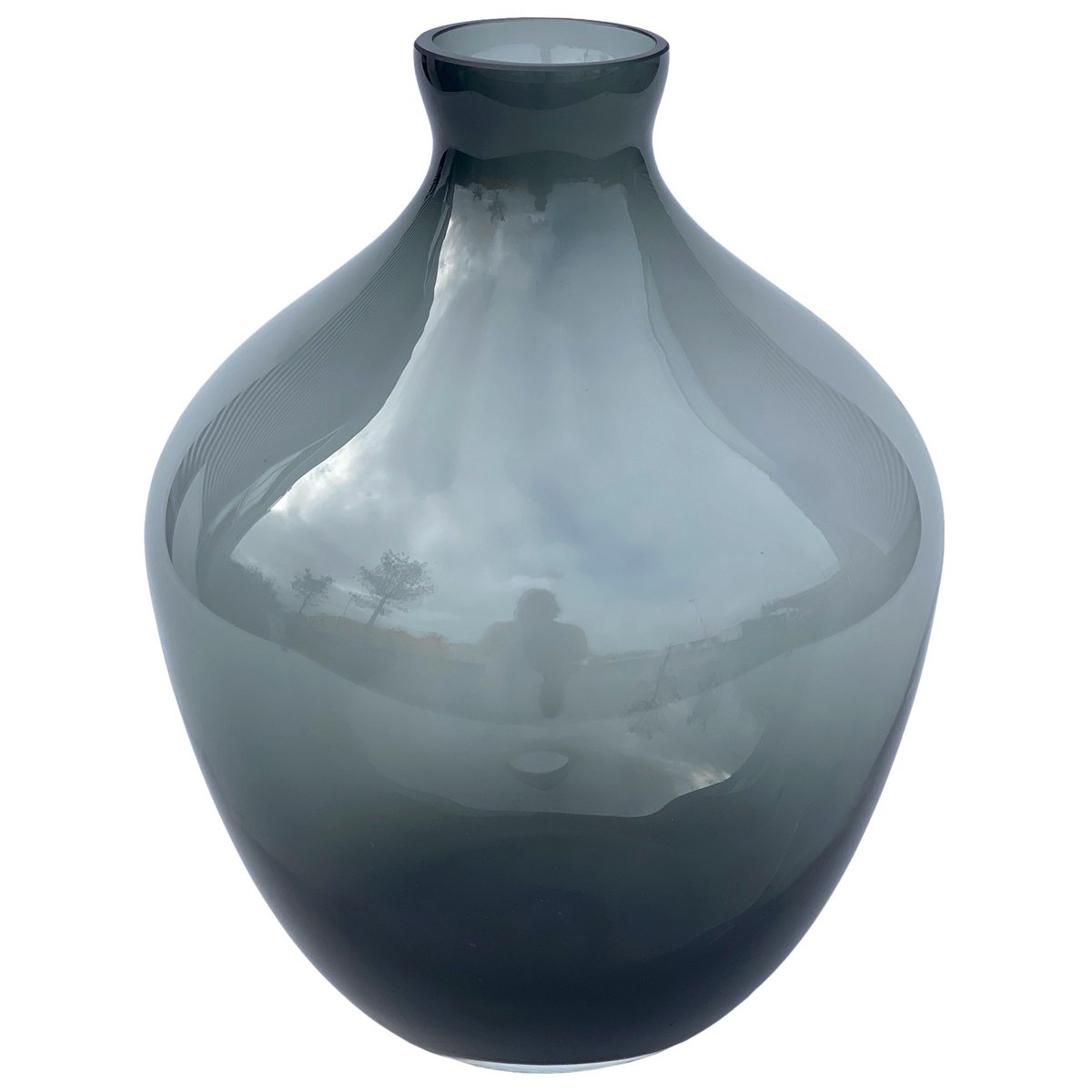 Traun Grey Glazen Vaas Ø23,5xH30cm – Mondgeblazen Design Vaas van Hoogwaardig Glas – Handgemaakt door Vase The World