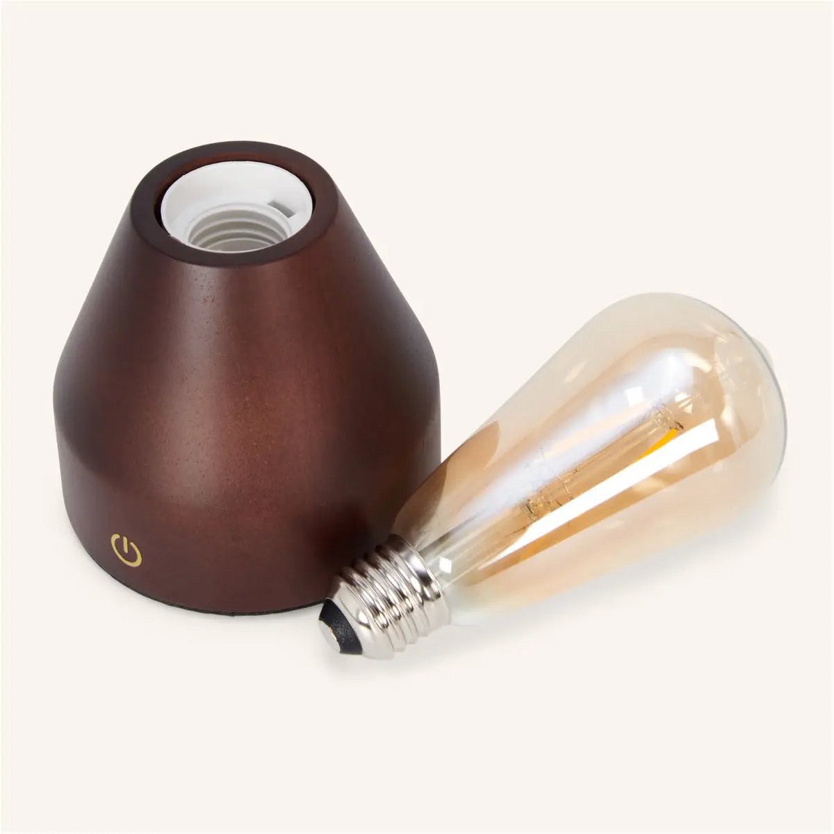 Zavi lampada da tavolo LED marrone scuro – lampada in legno ricaricabile wireless con funzione dimmer e durata della batteria di 80 ore | Tavellio Amsterdam