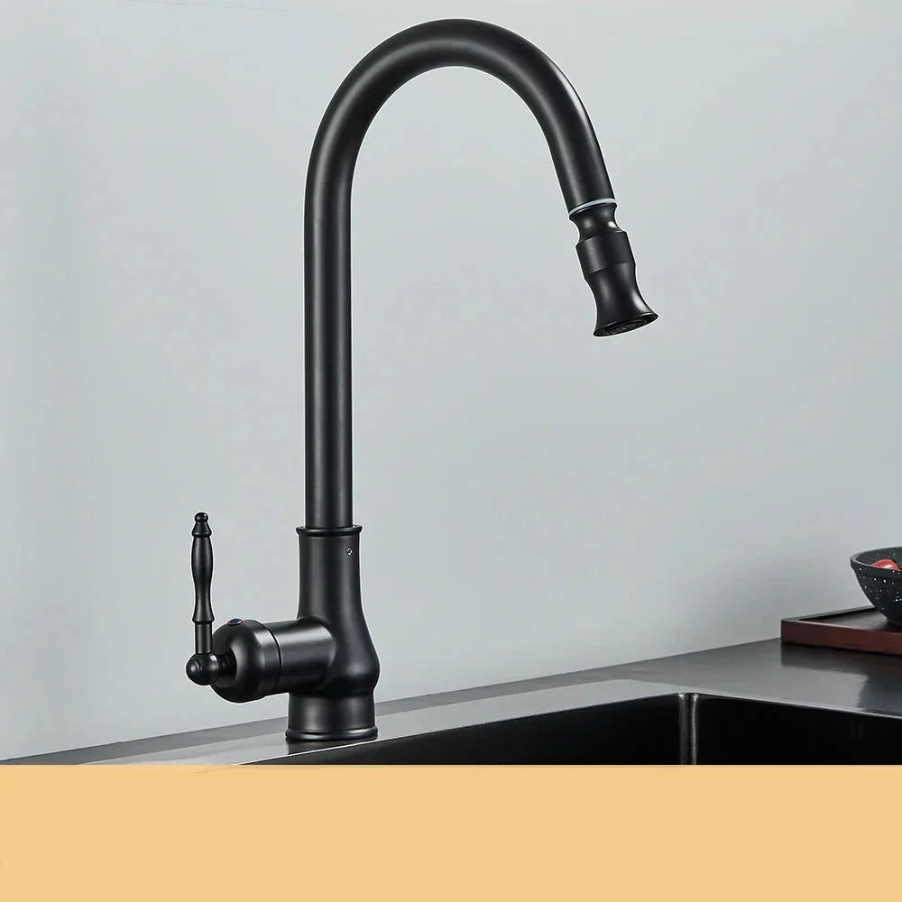 Rubinetto da cucina in ottone antico con beccuccio girevole – Stile vintage e miscelatore per acqua calda e fredda