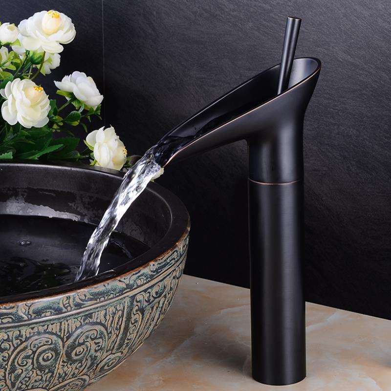 Antieke Messing Wasserfall Badkamerkraan met Enkelhandgreep en Warm/Koud Water