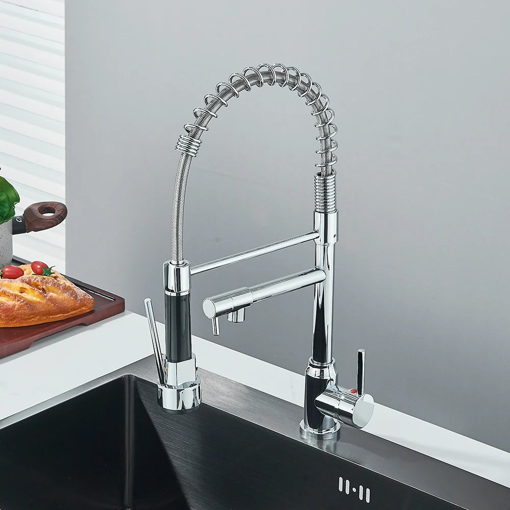 Rubinetto da cucina con doccetta cromato con doccetta estraibile e rotazione a 360° – moderno rubinetto da cucina in ottone con una leva