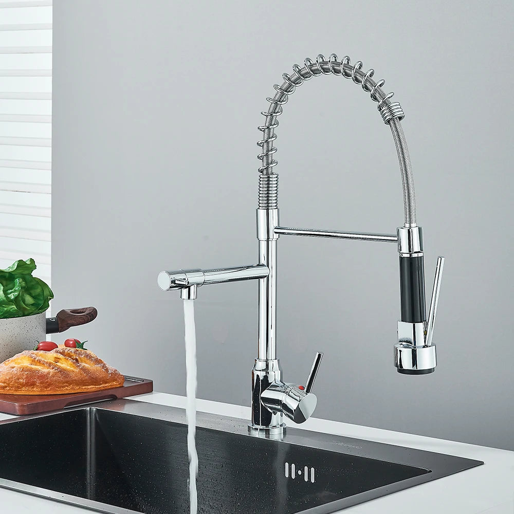 Rubinetto da cucina con doccetta cromato con doccetta estraibile e rotazione a 360° – moderno rubinetto da cucina in ottone con una leva