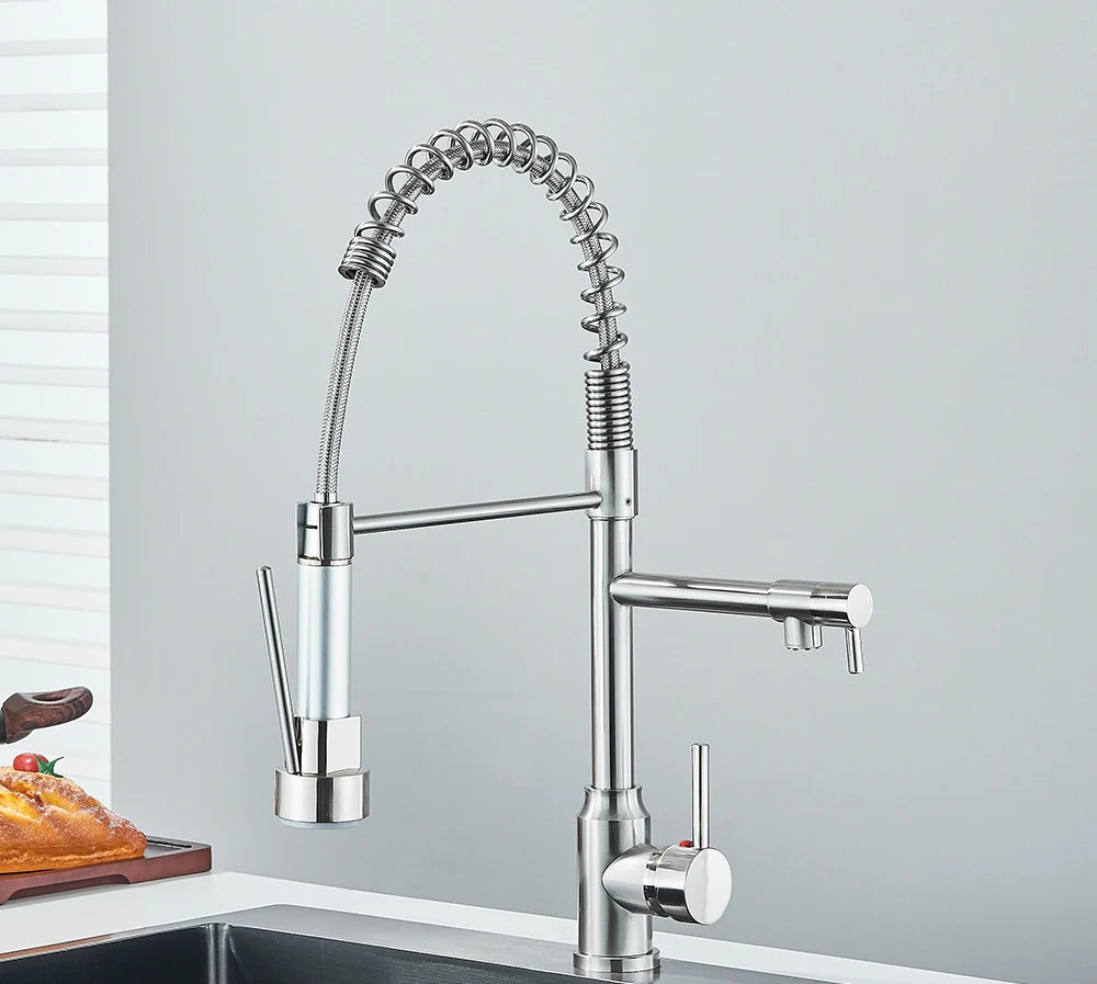 Rubinetto da cucina con doccetta cromato con doccetta estraibile e rotazione a 360° – moderno rubinetto da cucina in ottone con una leva