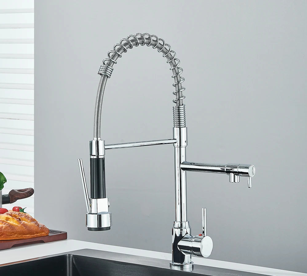 Rubinetto da cucina con doccetta cromato con doccetta estraibile e rotazione a 360° – moderno rubinetto da cucina in ottone con una leva