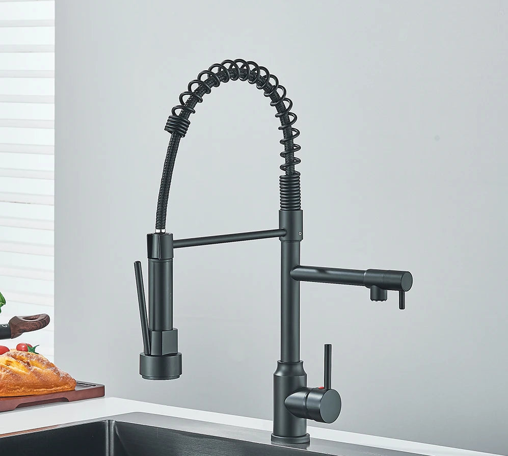 Rubinetto da cucina con doccetta cromato con doccetta estraibile e rotazione a 360° – moderno rubinetto da cucina in ottone con una leva