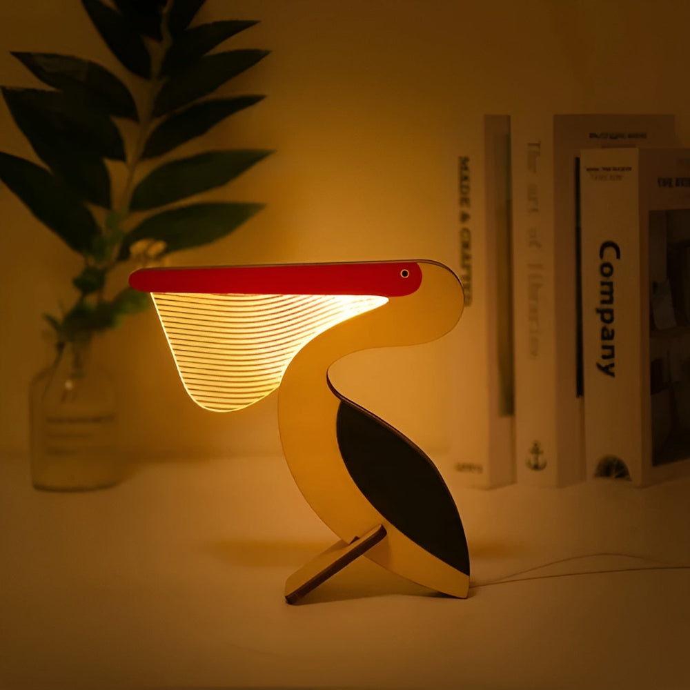 Lampada da tavolo decorativa in legno con motivi di animali e illuminazione LED adatta ai bambini – Ideale per camere dei bambini