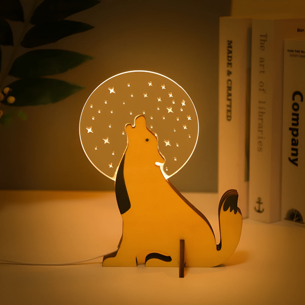 Lampada da tavolo decorativa in legno con motivi di animali e illuminazione LED adatta ai bambini – Ideale per camere dei bambini