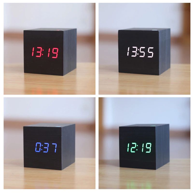 Digitale Tafelklok van Bambus – Minimalistisch Design, Compacte Afmetingen 60 x 60 x 60 mm, Precieze Tijdweergave