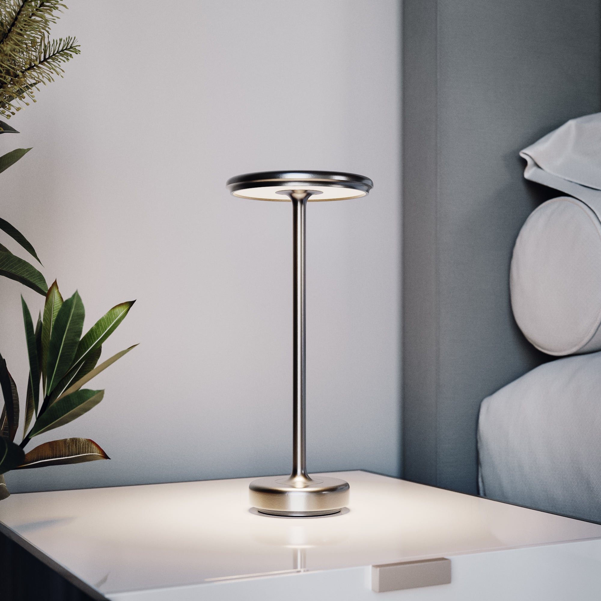 Lampada da tavolo ricaricabile wireless con LED dimmerabile e 3 colori di luce – Lampada multifunzionale per comodino per interno ed esterno