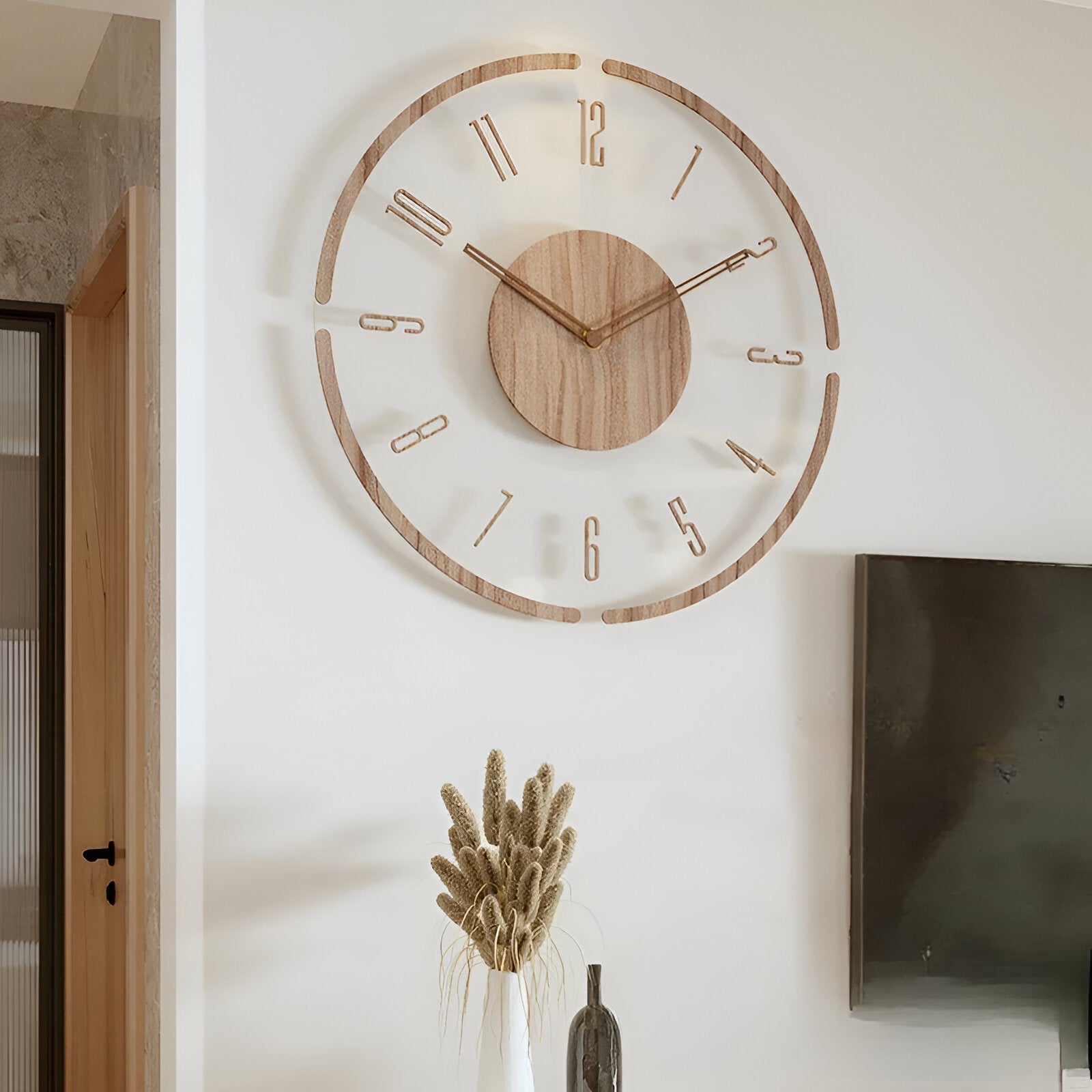 Elegante Orologio da Parete in Legno con Display Digitale - Movimento Silenzioso e Design Moderno per Camera da Letto, Soggiorno o Ufficio