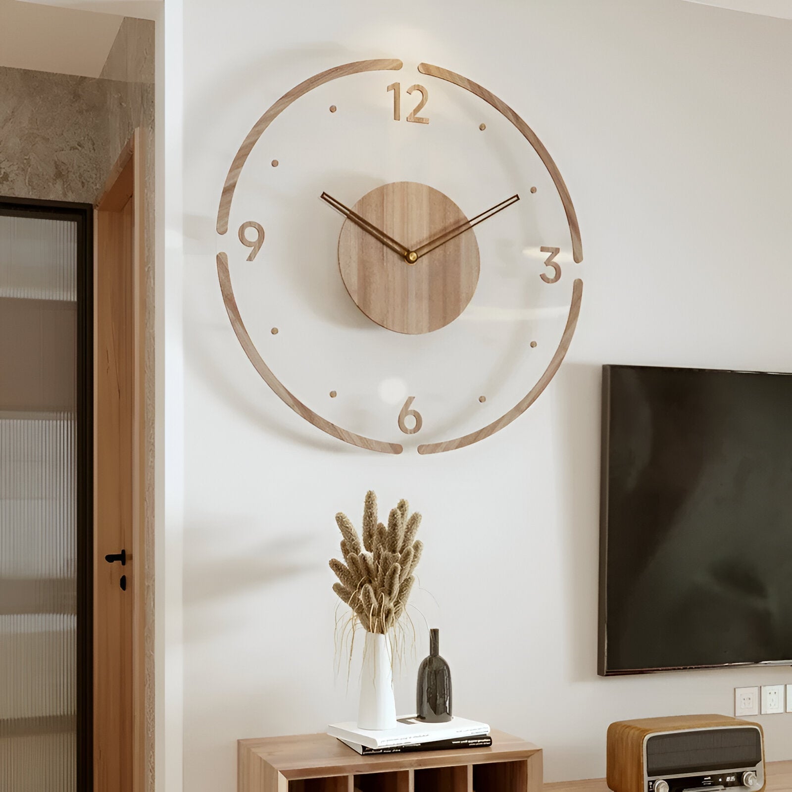 Elegante Orologio da Parete in Legno con Display Digitale - Movimento Silenzioso e Design Moderno per Camera da Letto, Soggiorno o Ufficio