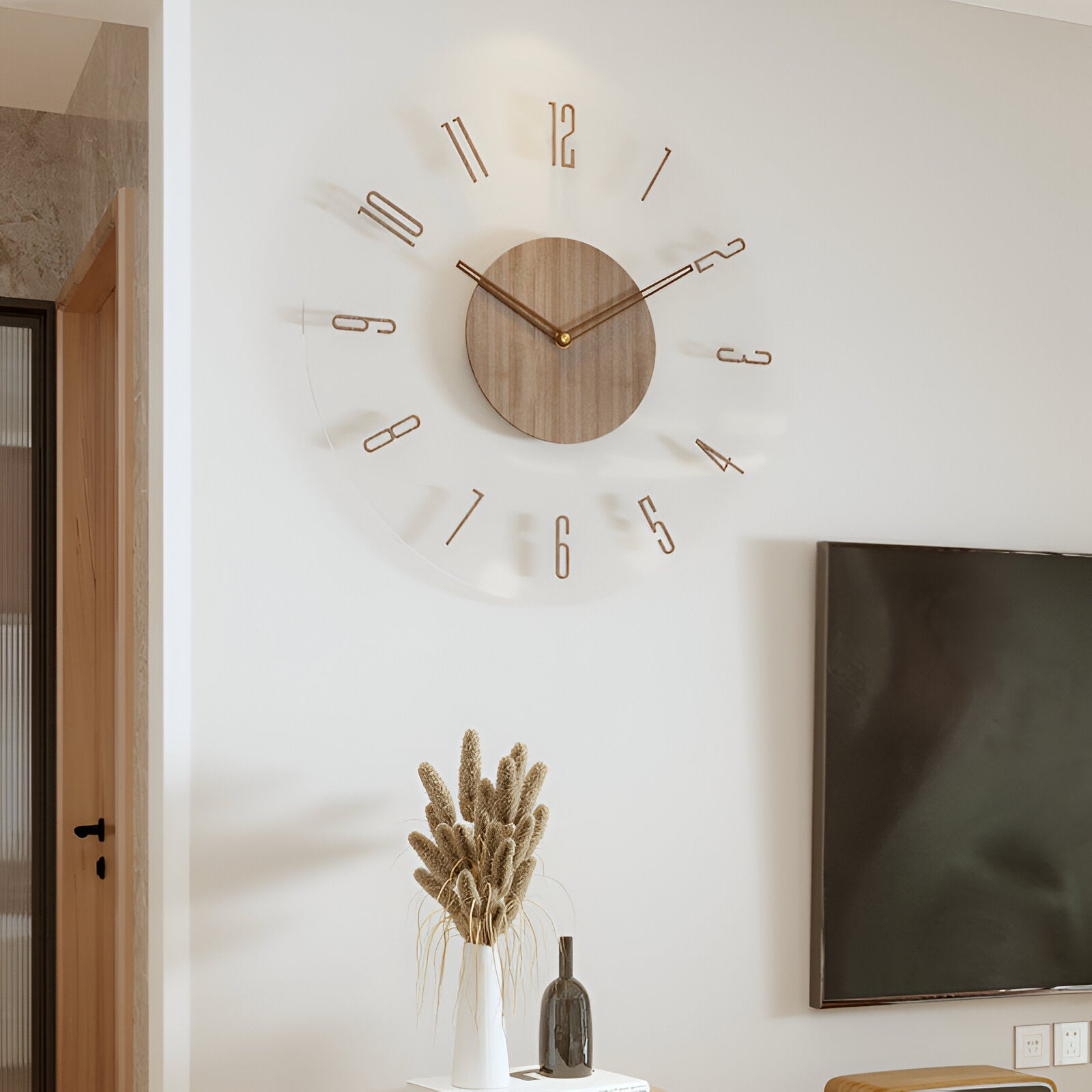 Elegante Orologio da Parete in Legno con Display Digitale - Movimento Silenzioso e Design Moderno per Camera da Letto, Soggiorno o Ufficio