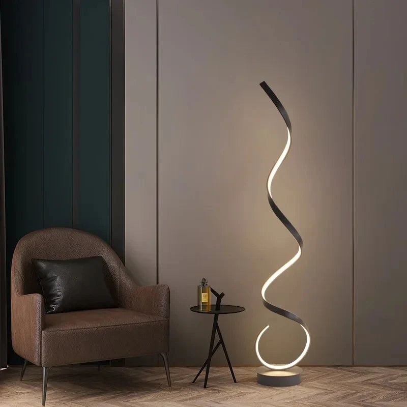 Elegante LED Spirale Vloerlamp van Aluminium – Dimbare Verlichting voor Modern Interieur