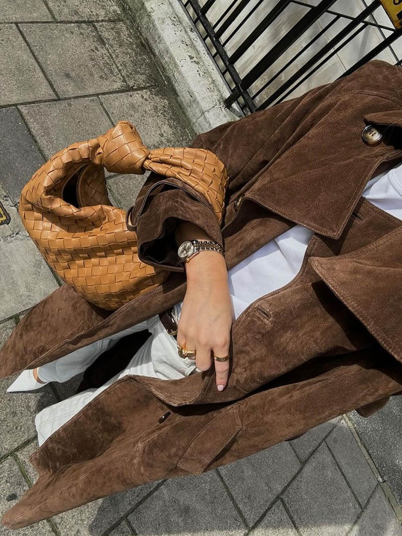 Elegante Lange Suede Trenchcoat Dames in Zwart 3