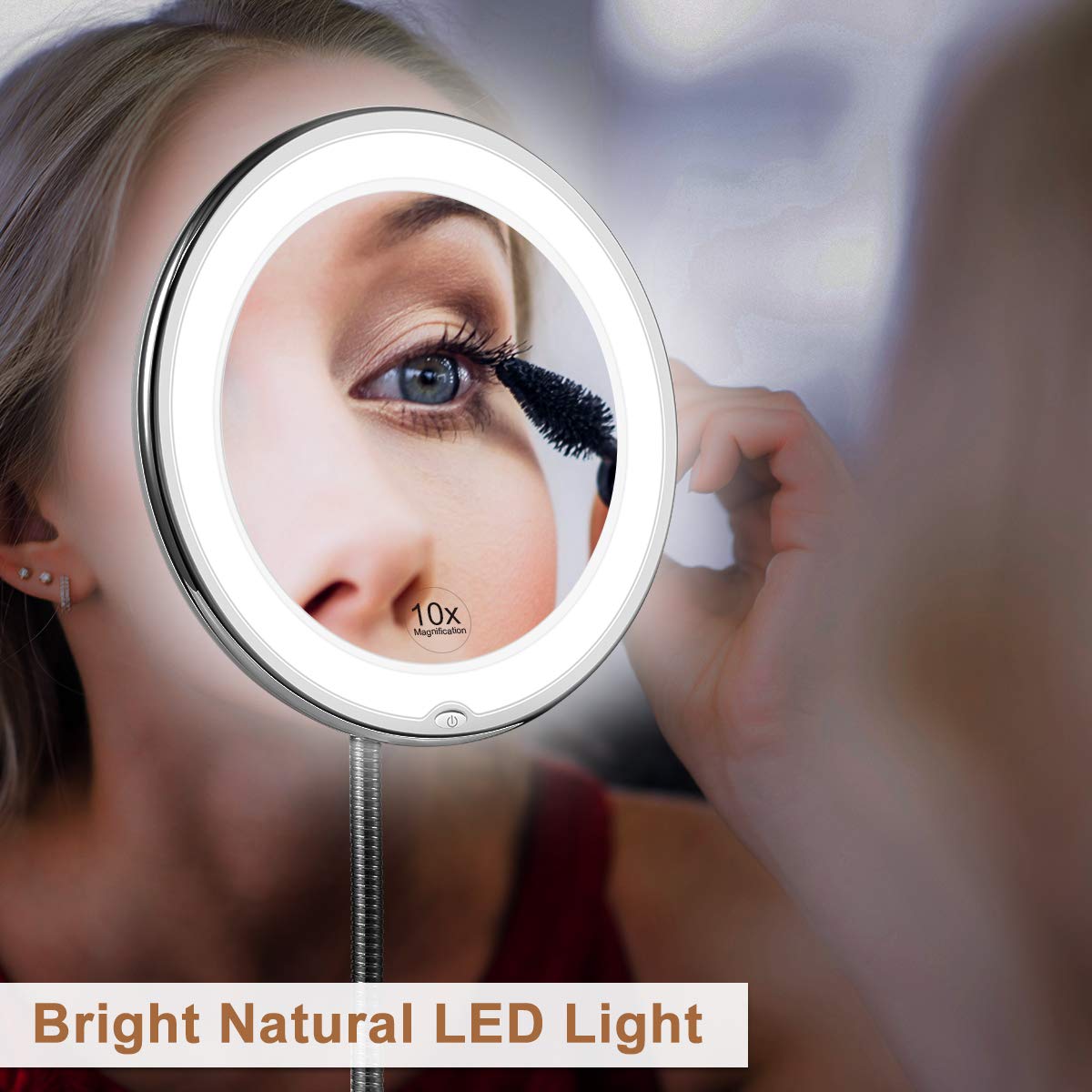 Flexibele LED Make-Up Spiegel met Licht en 10x Vergroting - Draaibare Vergrootspiegel met Schwanenhals