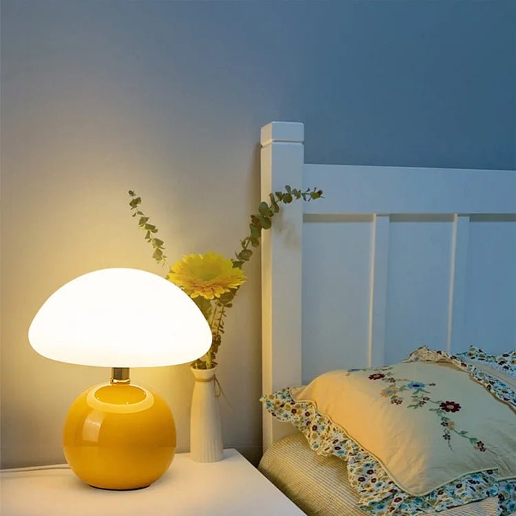 Lampada da tavolo color crema francese con illuminazione LED e design a fungo – 3 colori regolabili, Ø20cm x H22cm